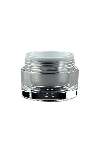 Jar 5mL Taj Round Base Shiny-Silver PP / Clear ACRYLIC (assembled inner jar + outer jar)