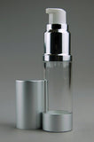 APJY Airless Lotion Pump MSOC (for Bot 30, 50mL Kapp) Shiny-Silver with White Button + Overcap MATTE-Silver