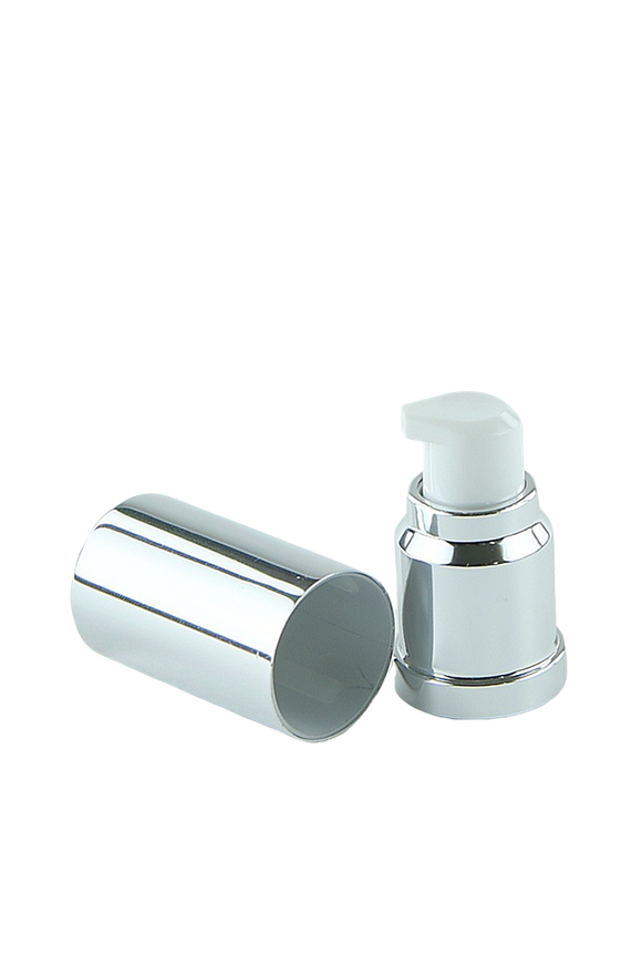 APJY Airless Lotion Pump SSOC (for Bot 15mL Kapp) Shiny-Silver with White Button + Overcap SHINY-Silver