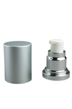 APJY Airless Lotion Pump MSOC (for Bot 30, 50mL Kapp) Shiny-Silver with White Button + Overcap MATTE-Silver