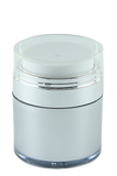 APJY Airless Lotion Pump CLOC (for Jar 50mL) Shiny-Silver with White Button + Overcap CLEAR