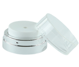 APJY Airless Lotion Pump CLOC (for Jar 50mL) Shiny-Silver with White Button + Overcap CLEAR