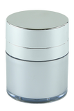 APJY Airless Lotion Pump SSOC (for Jar 50mL) Shiny-Silver with White Button + Overcap SHINY-Silver