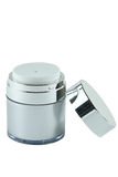 APJY Airless Lotion Pump SSOC (for Jar 50mL) Shiny-Silver with White Button + Overcap SHINY-Silver