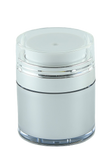 APJY Airless Lotion Pump CLOC (for Jar 15, 30mL) Shiny-Silver with White Button + Overcap CLEAR