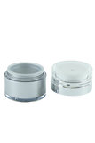APJY Airless Lotion Pump CLOC (for Jar 15, 30mL) Shiny-Silver with White Button + Overcap CLEAR