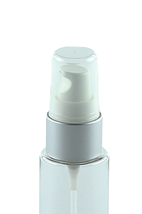 TPZ Treatment Pump 0.13mL 20/410 White with Matte-Silver sleeve 240dt fbog + Overcap Clear Domed