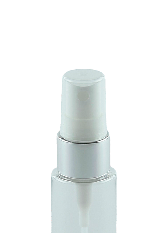 HVFMZ High-Viscosity Fine Mist Spray 20/410 White with Shiny-Silver sleeve 240dt fbog + Overcap Clear Square