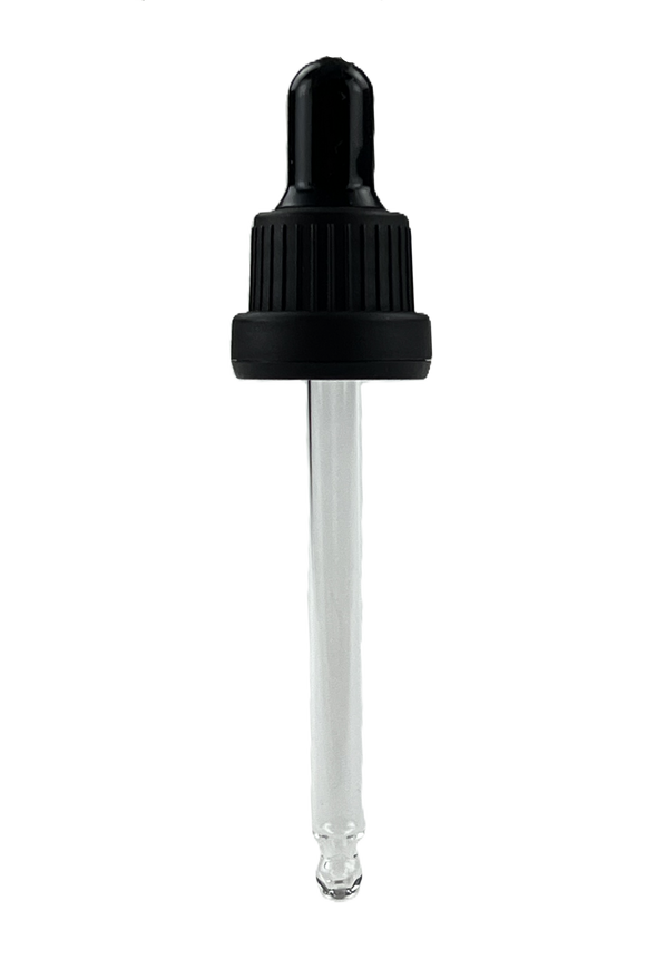 Dropper 18/410 Black TAMPER-EVIDENT Ribbed Matte-Wall 88.5mm Glass Pipette with Black silicone teat