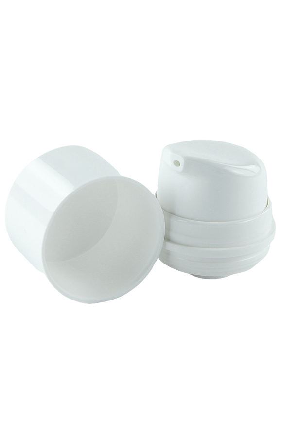 APZ Airless Lotion Pump 0.50mL WHOC (for Bot 50 & 100mL Snow PCR) White + Overcap WHITE (PCR50%)