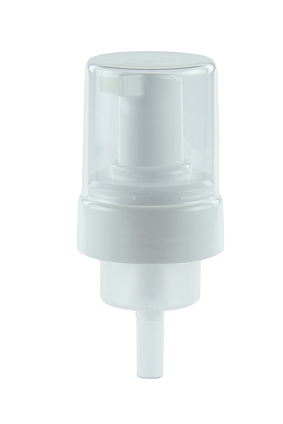 FPTO Foamer Pump (ALL PLASTIC) 43/410 White 131dt fbog Smooth-Wall PP with PE wad/gasket + Overcap Clear