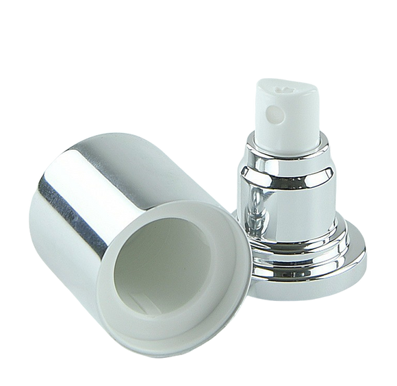 APJY Airless SPRAY Pump SSOC (for Bot 80, 100mL Kapp) Shiny-Silver with White Button + Overcap SHINY-Silver