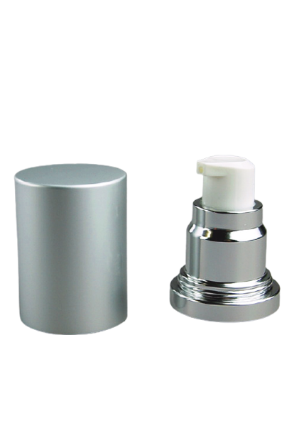 APJY Airless Lotion Pump MSOC (for Bot 30, 50mL Kapp) Shiny-Silver with White Button + Overcap MATTE-Silver