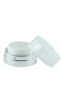 APJY Airless Lotion Pump CLOC (for Jar 15, 30mL) Shiny-Silver with White Button + Overcap CLEAR